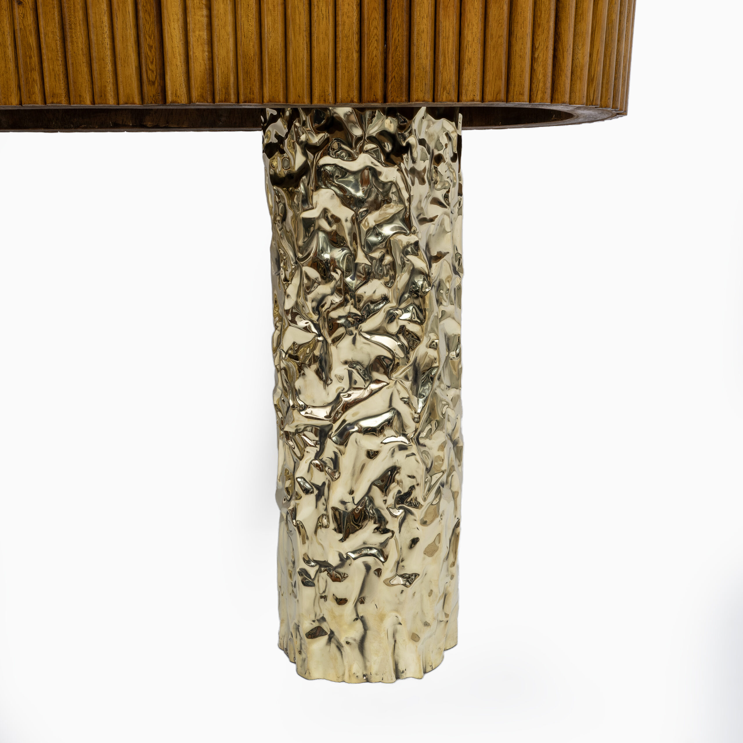 Mid-Century Style Wood and Brass Center Console, Italy, 1990s