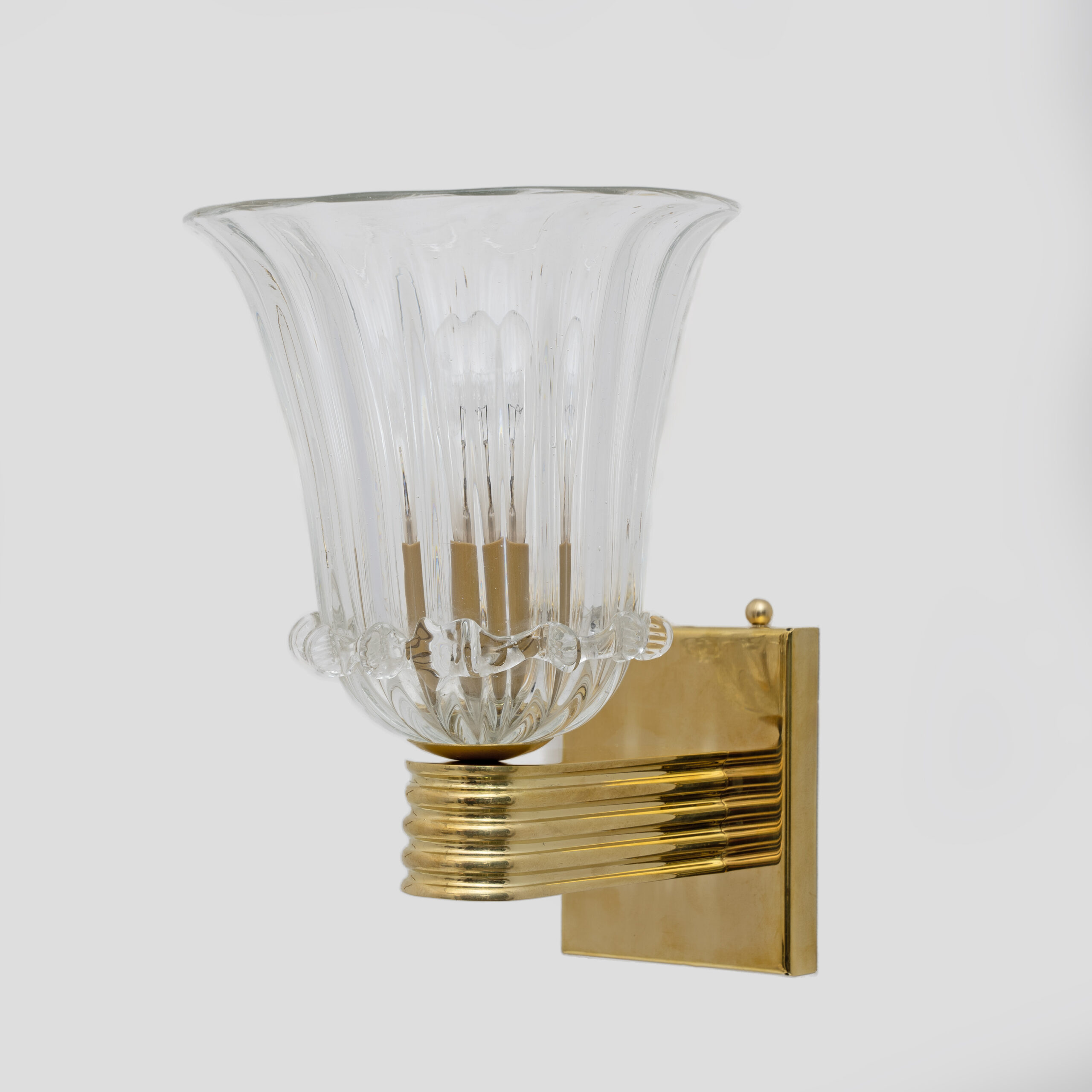 Attributed to Barovier & Toso Brass and Pulegoso Murano Glass Sconces, Pair