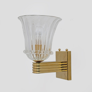 Attributed to Barovier & Toso Brass and Pulegoso Murano Glass Sconces, Pair