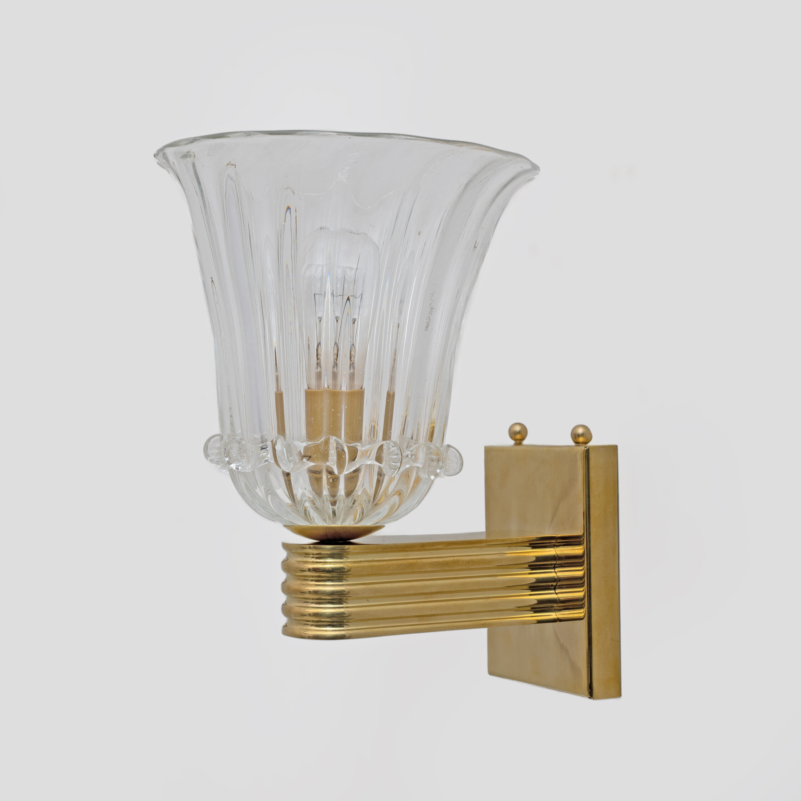 Attributed to Barovier & Toso Brass and Pulegoso Murano Glass Sconces, Pair