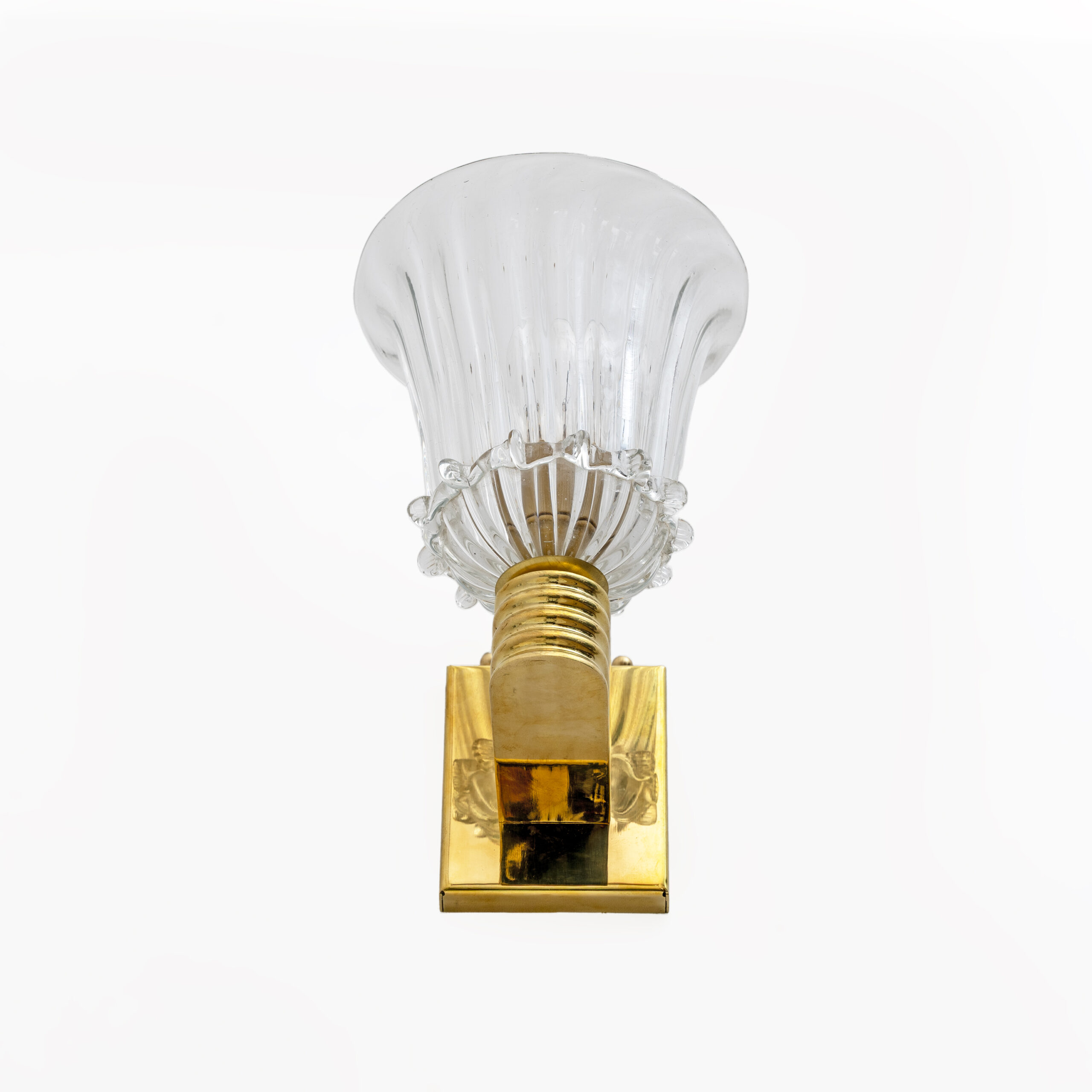 Attributed to Barovier & Toso Brass and Pulegoso Murano Glass Sconces, Pair