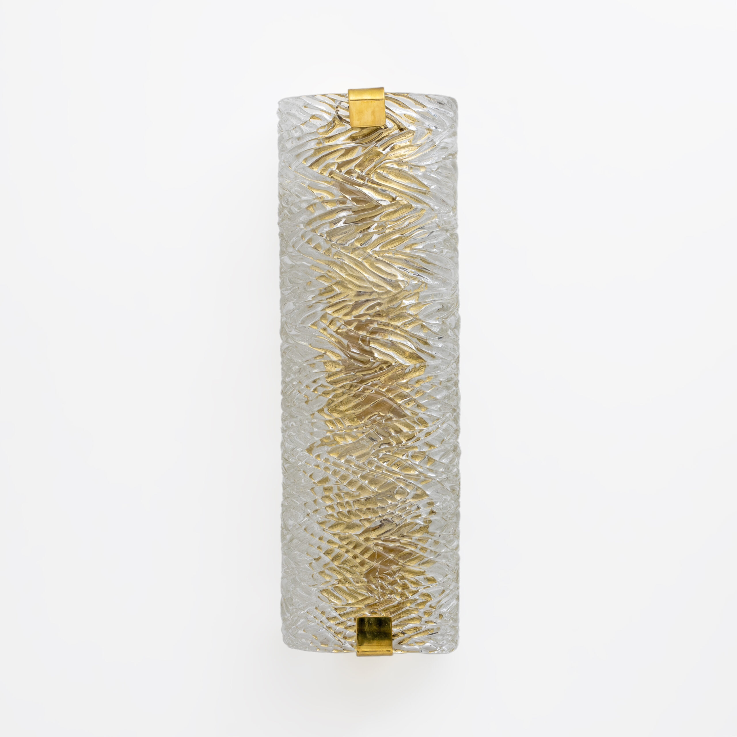 Pair of Modern Italian Brass and Murano Glass Textured Wall Sconces