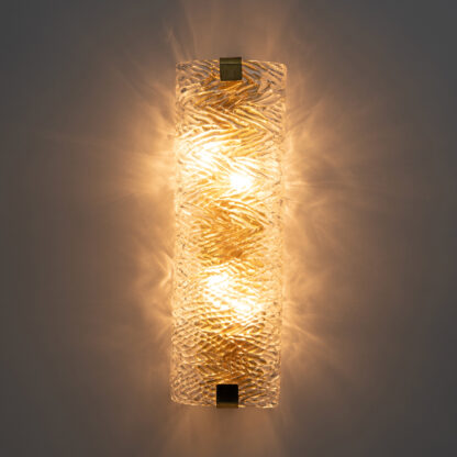 Pair of Modern Italian Brass and Murano Glass Textured Wall Sconces - Image 4