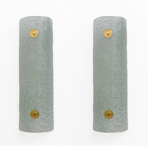 Pair of Modern Italian Murano Glass Green Water and Brass Wall Sconces