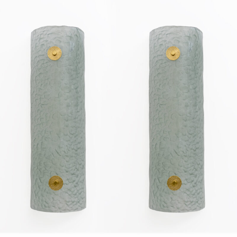 Pair of Modern Italian Murano Glass Green Water and Brass Wall Sconces