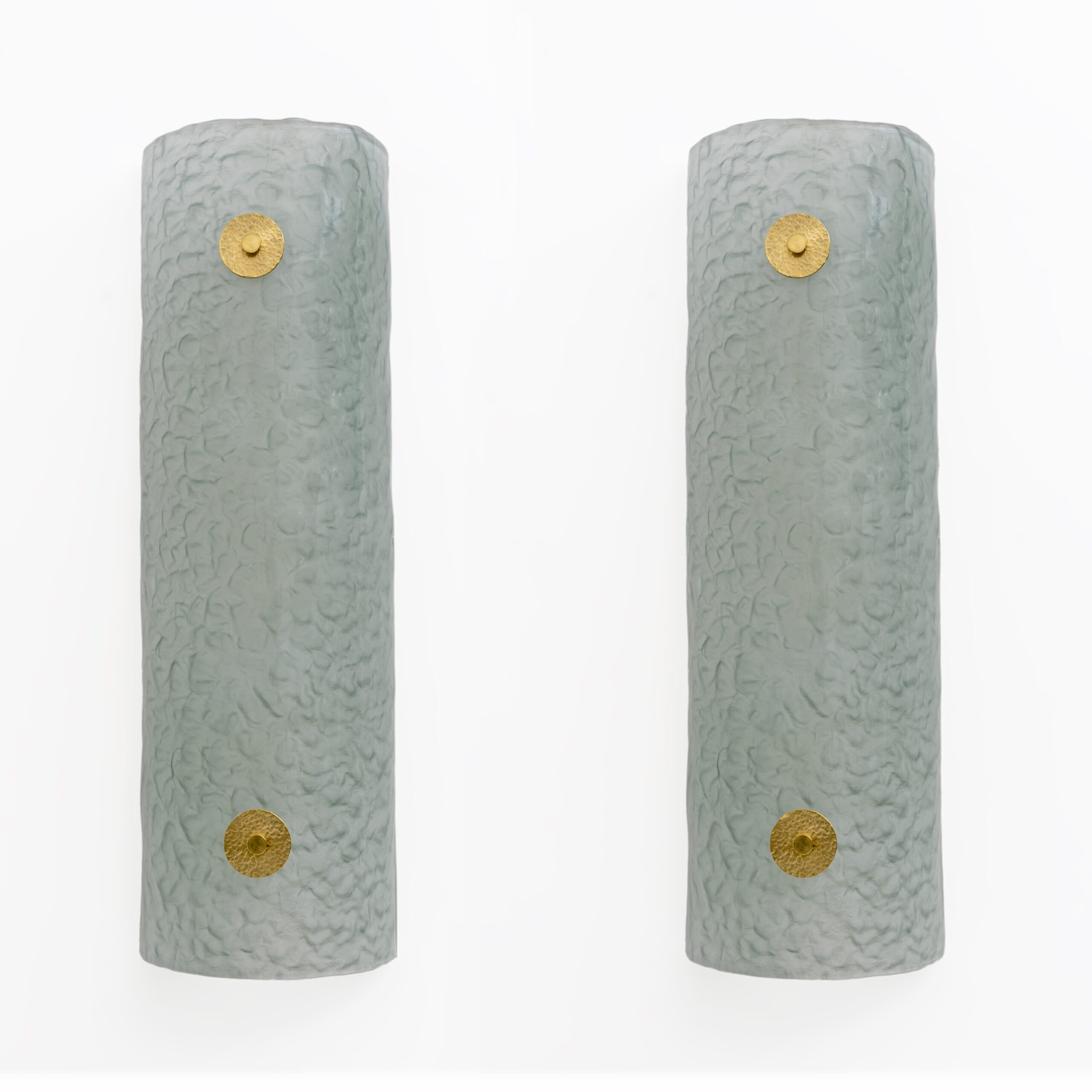 Pair of Modern Italian Murano Glass Green Water and Brass Wall Sconces