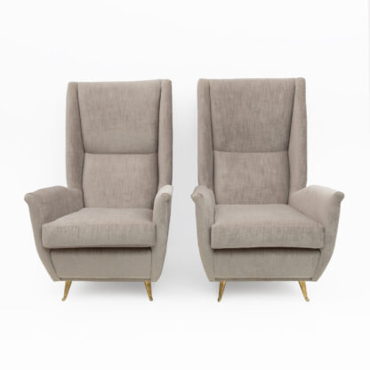 Pair of Gio Ponti Mid-Century Modern Velvet High Back Armchairs by Isa, 1950s - Image 2