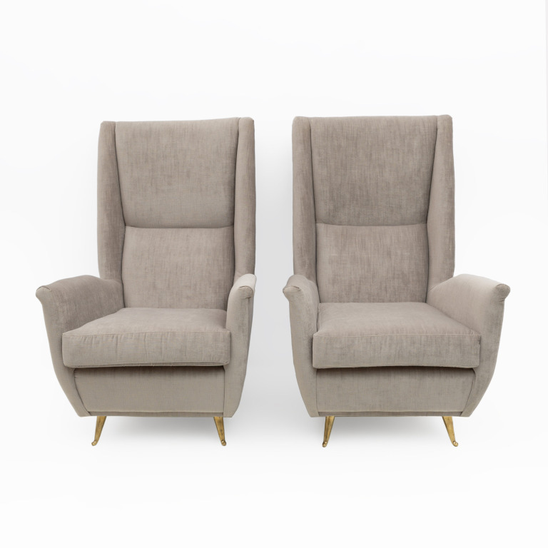 Pair of Gio Ponti Mid-Century Modern Velvet High Back Armchairs by Isa, 1950s - Image 2