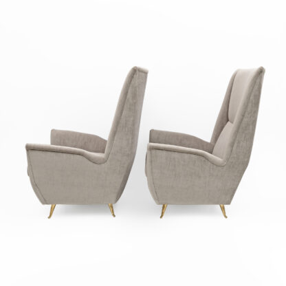 Pair of Gio Ponti Mid-Century Modern Velvet High Back Armchairs by Isa, 1950s - Image 8