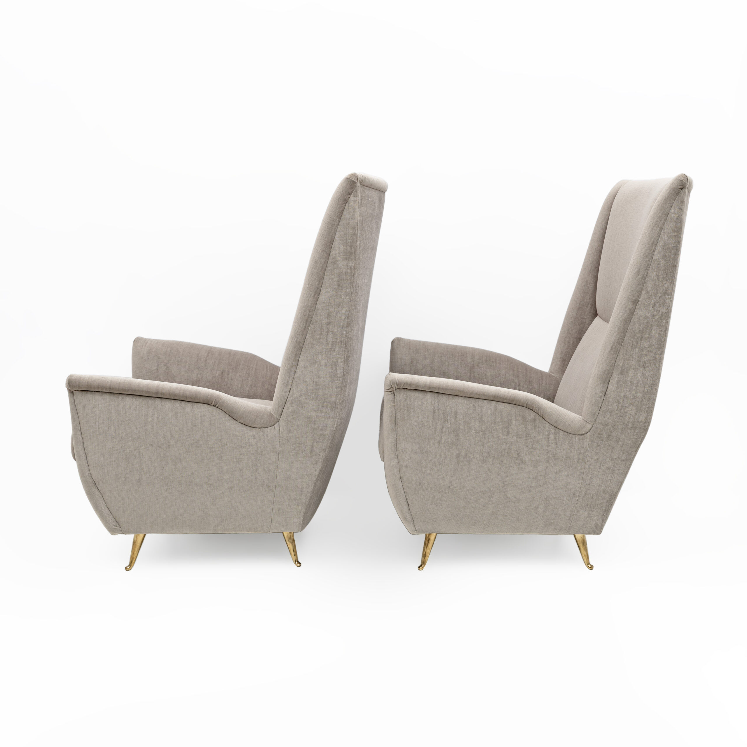 Pair of Gio Ponti Mid-Century Modern Velvet High Back Armchairs by Isa, 1950s