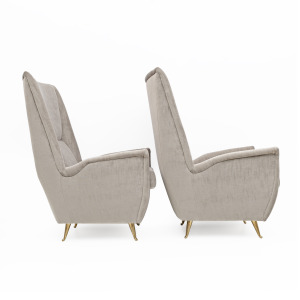 Pair of Gio Ponti Mid-Century Modern Velvet High Back Armchairs by Isa, 1950s