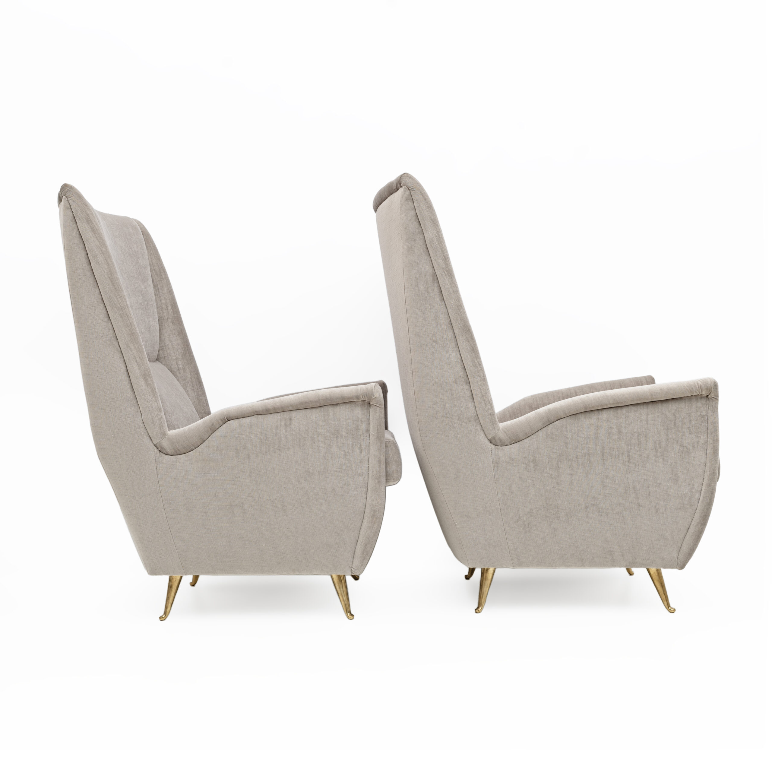 Pair of Gio Ponti Mid-Century Modern Velvet High Back Armchairs by Isa, 1950s