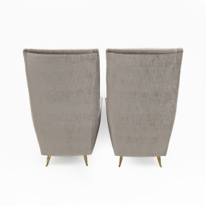 Pair of Gio Ponti Mid-Century Modern Velvet High Back Armchairs by Isa, 1950s