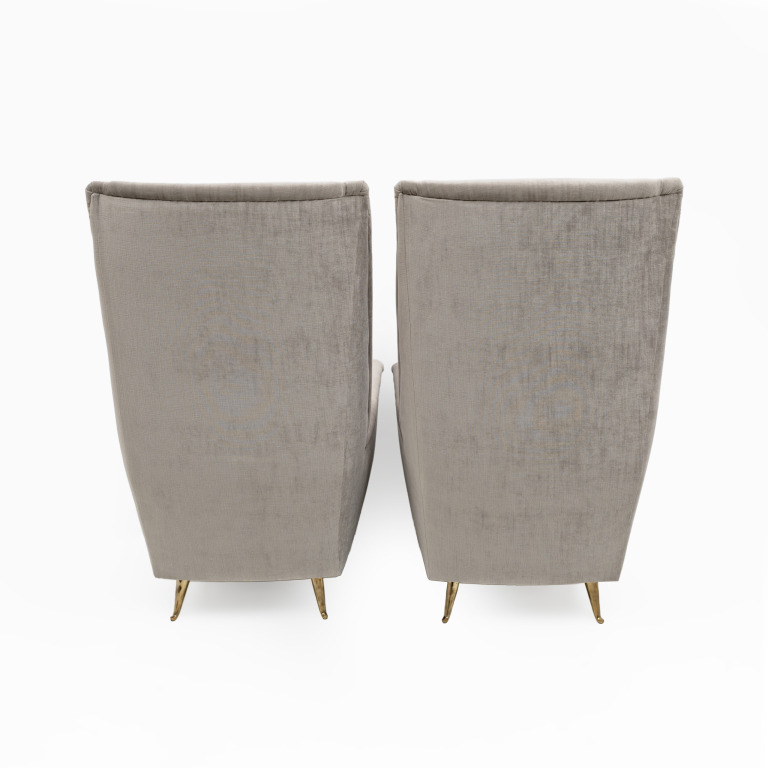 Pair of Gio Ponti Mid-Century Modern Velvet High Back Armchairs by Isa, 1950s - Image 9