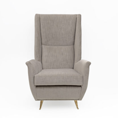 Pair of Gio Ponti Mid-Century Modern Velvet High Back Armchairs by Isa, 1950s - Image 4