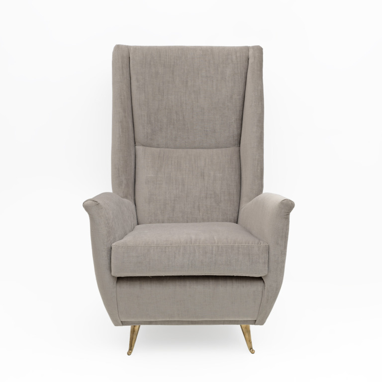 Pair of Gio Ponti Mid-Century Modern Velvet High Back Armchairs by Isa, 1950s - Image 4