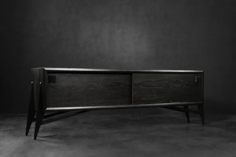 Mid-Century Scandinavian Modern Dark Oak Sideboard with Wooden Handles, 1960s