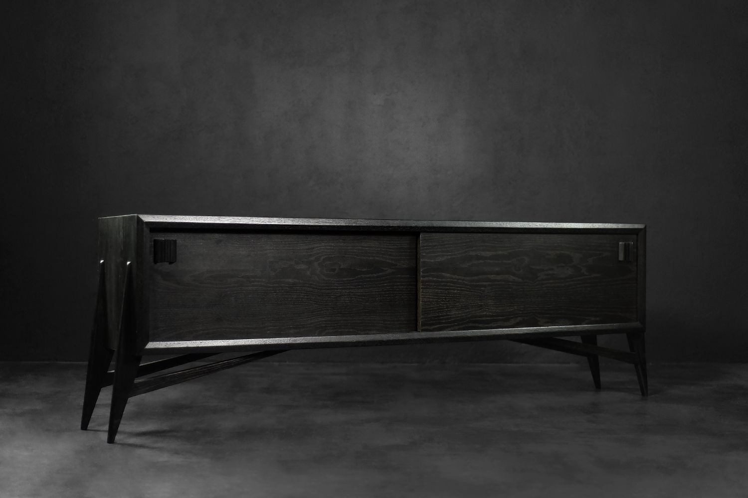 Mid-Century Scandinavian Modern Dark Oak Sideboard with Wooden Handles, 1960s