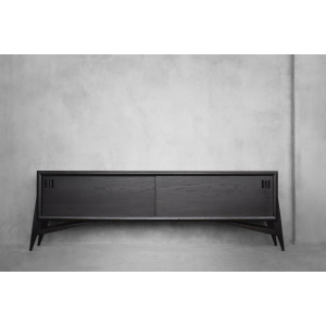 Mid-Century Scandinavian Modern Dark Oak Sideboard with Wooden Handles, 1960s