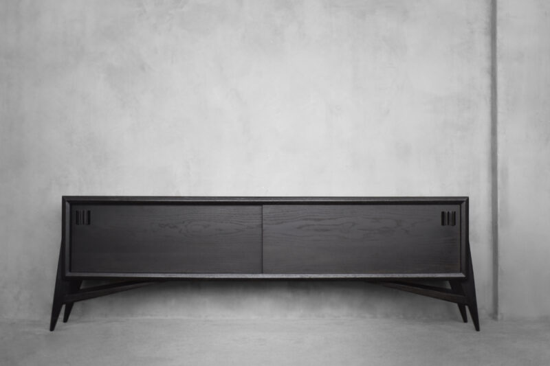Mid-Century Scandinavian Modern Dark Oak Sideboard with Wooden Handles, 1960s