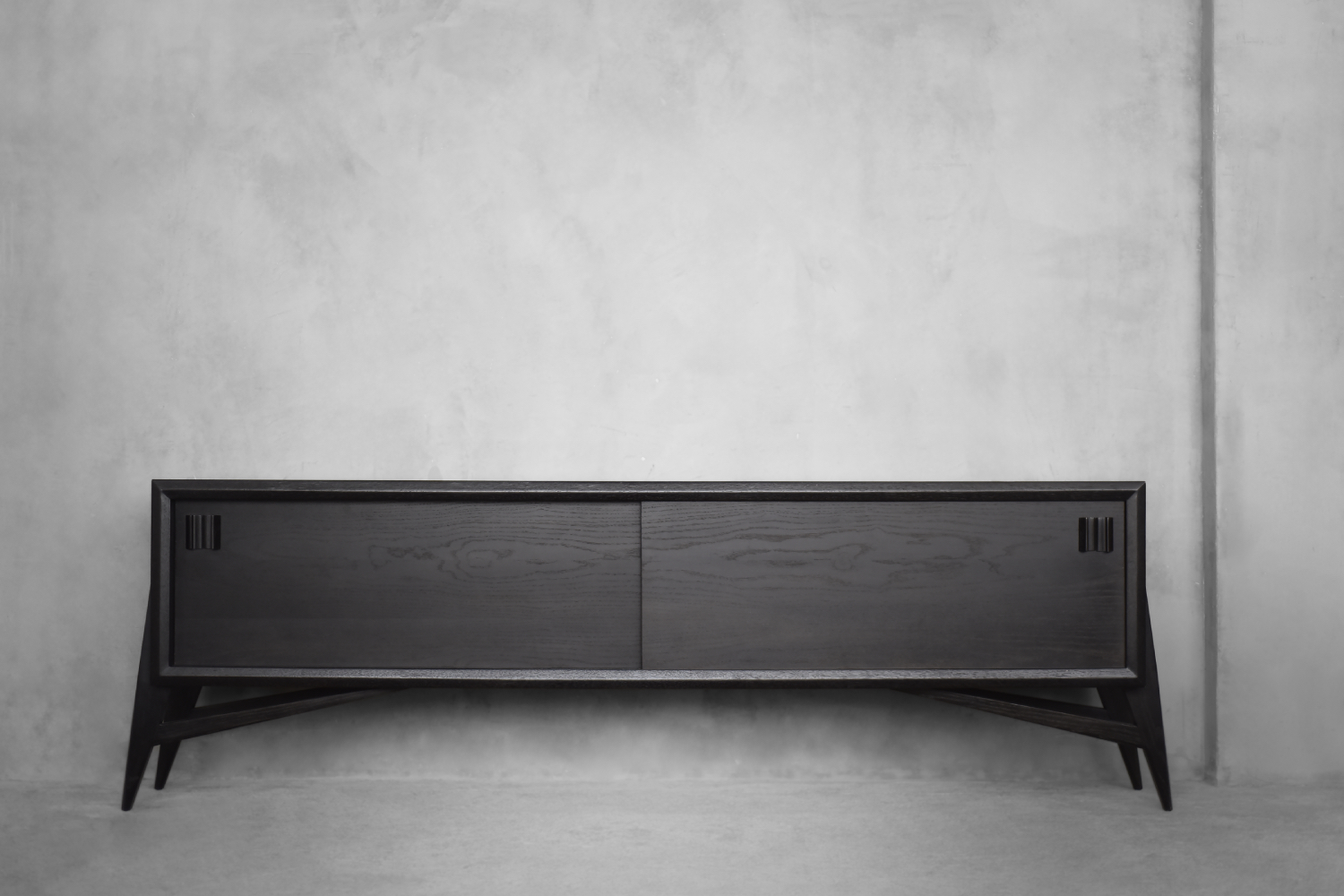 Mid-Century Scandinavian Modern Dark Oak Sideboard with Wooden Handles, 1960s