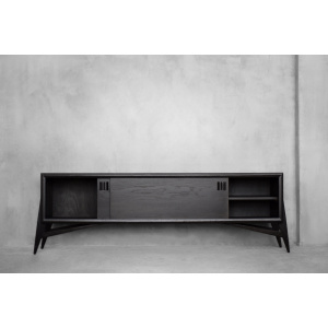 Mid-Century Scandinavian Modern Dark Oak Sideboard with Wooden Handles, 1960s