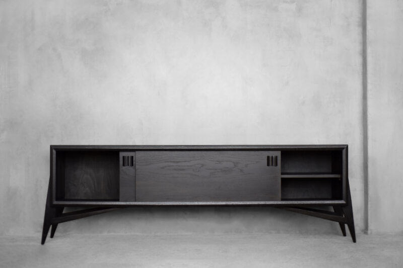 Mid-Century Scandinavian Modern Dark Oak Sideboard with Wooden Handles, 1960s