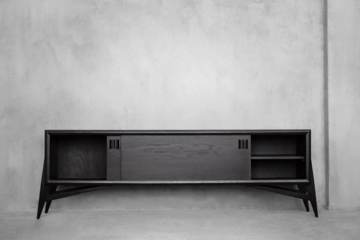Mid-Century Scandinavian Modern Dark Oak Sideboard with Wooden Handles, 1960s