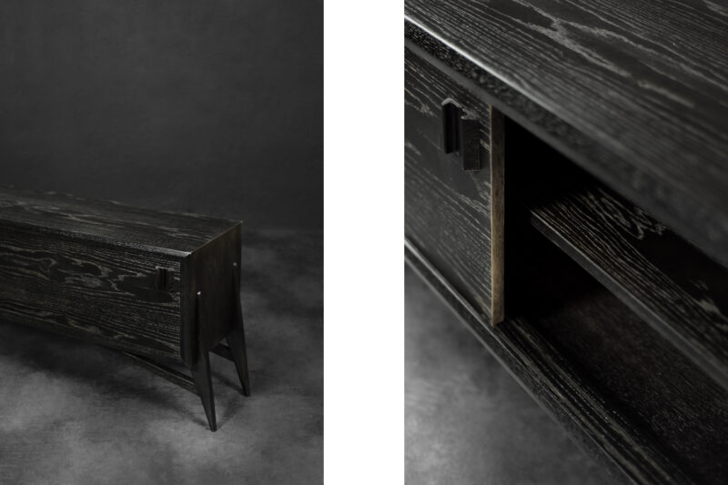 Mid-Century Scandinavian Modern Dark Oak Sideboard with Wooden Handles, 1960s