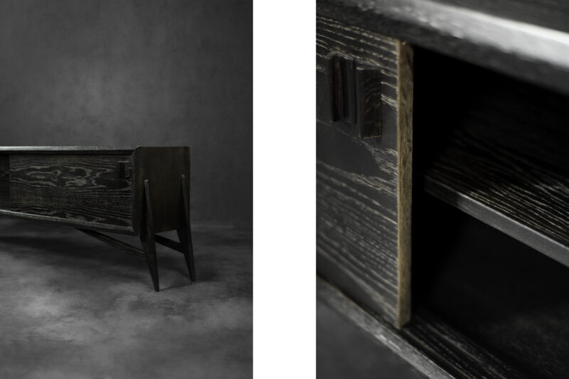 Mid-Century Scandinavian Modern Dark Oak Sideboard with Wooden Handles, 1960s