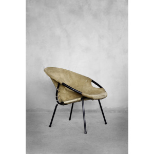Vintage Mid-Century German Modern Earthy Green Suede Circle Balloon Chair by Lusch Erzeugnis for Lusch & Co, 1960s