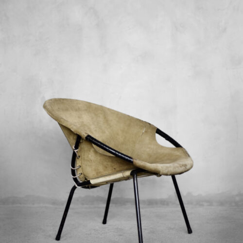 Vintage Mid-Century German Modern Earthy Green Suede Circle Balloon Chair by Lusch Erzeugnis for Lusch & Co, 1960s