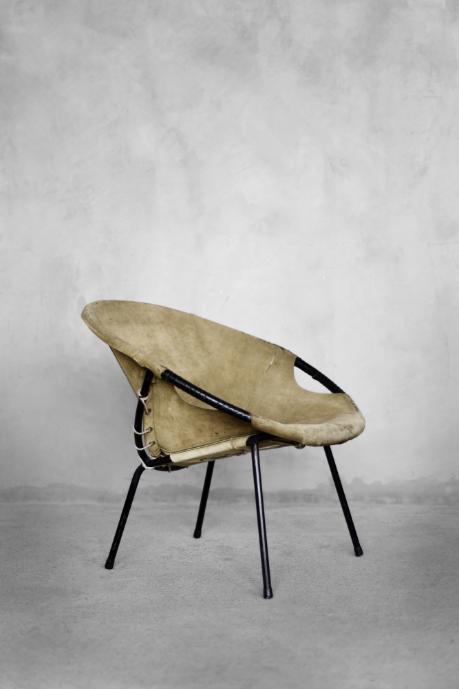 Vintage Mid-Century German Modern Earthy Green Suede Circle Balloon Chair by Lusch Erzeugnis for Lusch & Co, 1960s