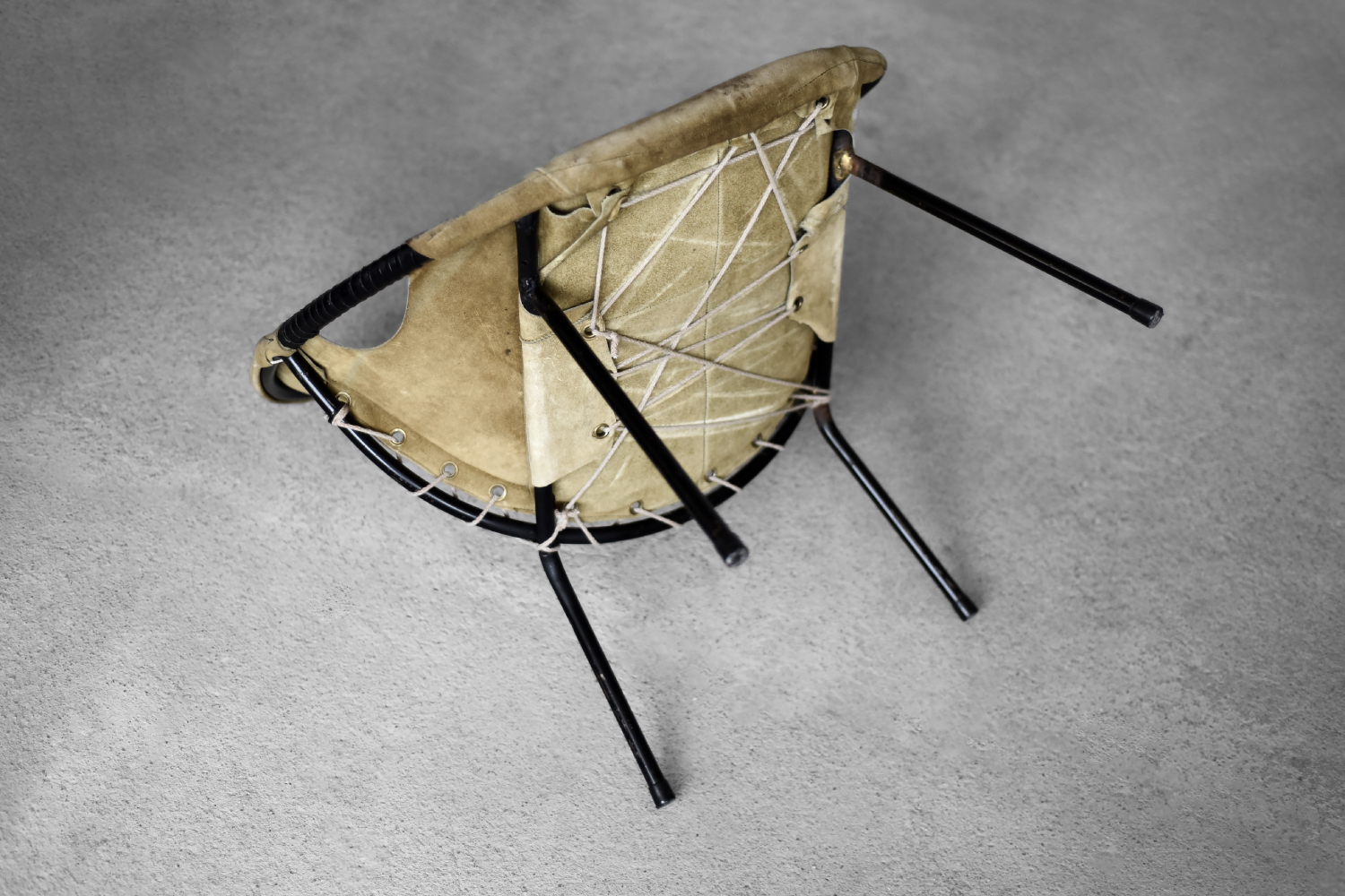 Vintage Mid-Century German Modern Earthy Green Suede Circle Balloon Chair by Lusch Erzeugnis for Lusch & Co, 1960s
