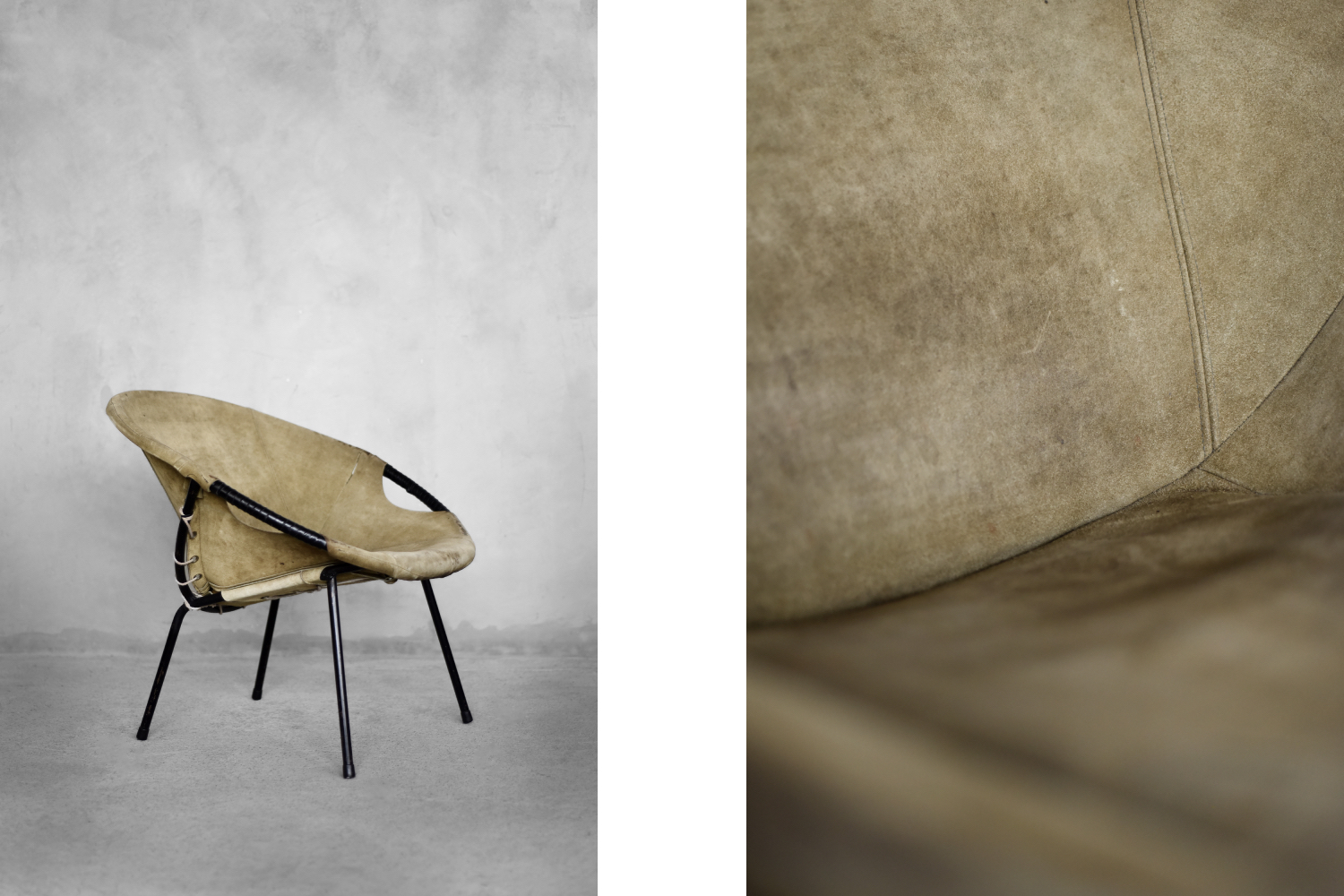 Vintage Mid-Century German Modern Earthy Green Suede Circle Balloon Chair by Lusch Erzeugnis for Lusch & Co, 1960s