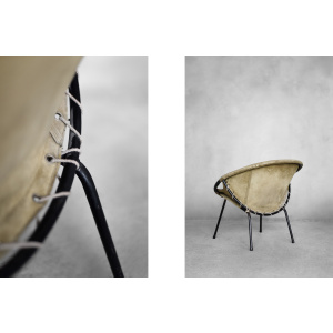 Vintage Mid-Century German Modern Earthy Green Suede Circle Balloon Chair by Lusch Erzeugnis for Lusch & Co, 1960s