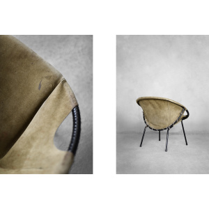 Vintage Mid-Century German Modern Earthy Green Suede Circle Balloon Chair by Lusch Erzeugnis for Lusch & Co, 1960s