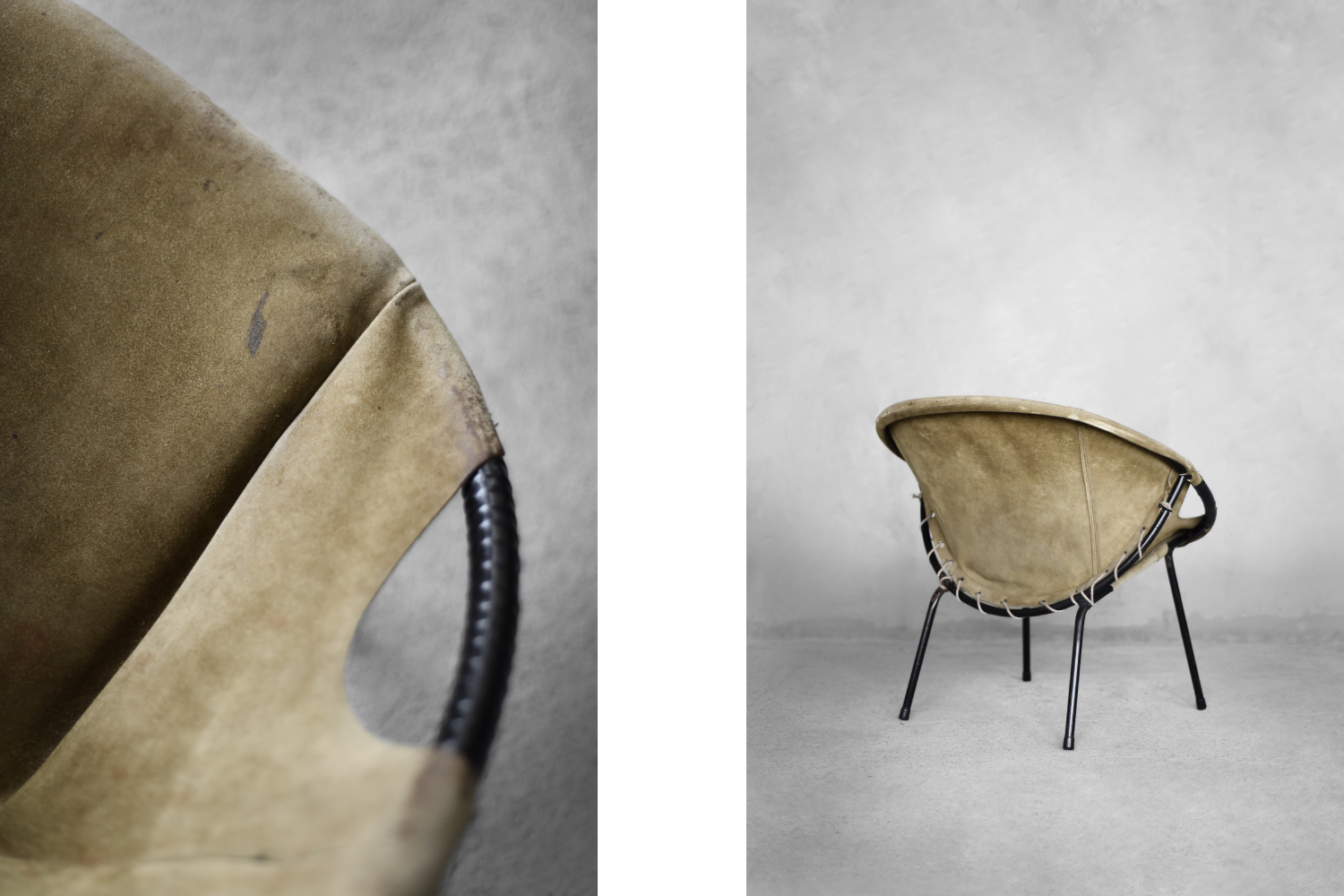 Vintage Mid-Century German Modern Earthy Green Suede Circle Balloon Chair by Lusch Erzeugnis for Lusch & Co, 1960s