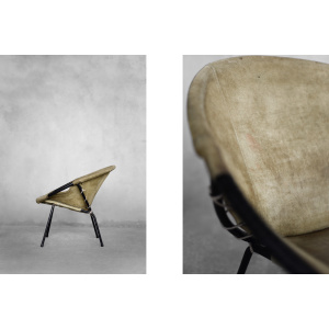 Vintage Mid-Century German Modern Earthy Green Suede Circle Balloon Chair by Lusch Erzeugnis for Lusch & Co, 1960s
