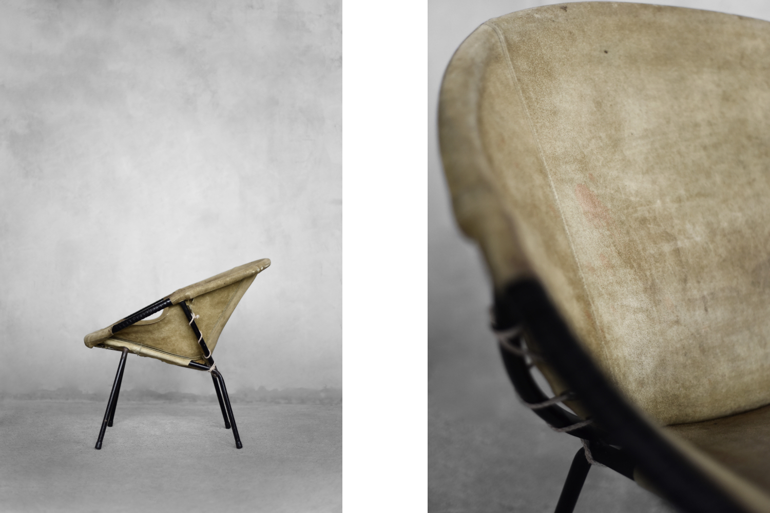 Vintage Mid-Century German Modern Earthy Green Suede Circle Balloon Chair by Lusch Erzeugnis for Lusch & Co, 1960s