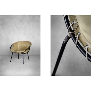 Vintage Mid-Century German Modern Earthy Green Suede Circle Balloon Chair by Lusch Erzeugnis for Lusch & Co, 1960s