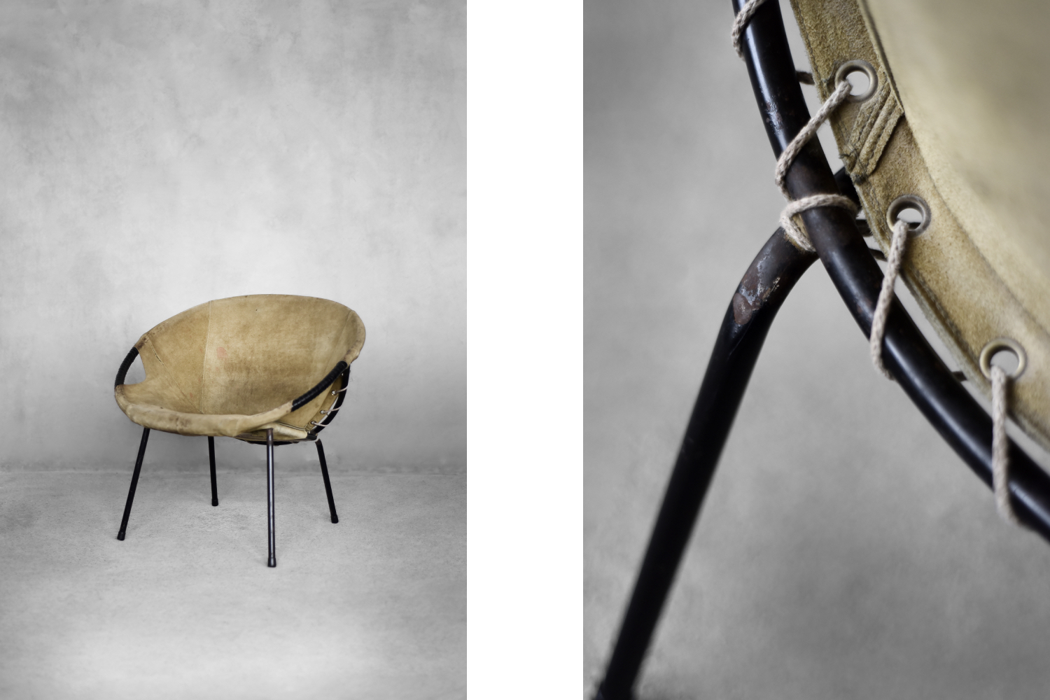 Vintage Mid-Century German Modern Earthy Green Suede Circle Balloon Chair by Lusch Erzeugnis for Lusch & Co, 1960s