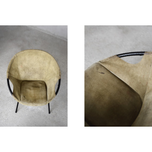 Vintage Mid-Century German Modern Earthy Green Suede Circle Balloon Chair by Lusch Erzeugnis for Lusch & Co, 1960s