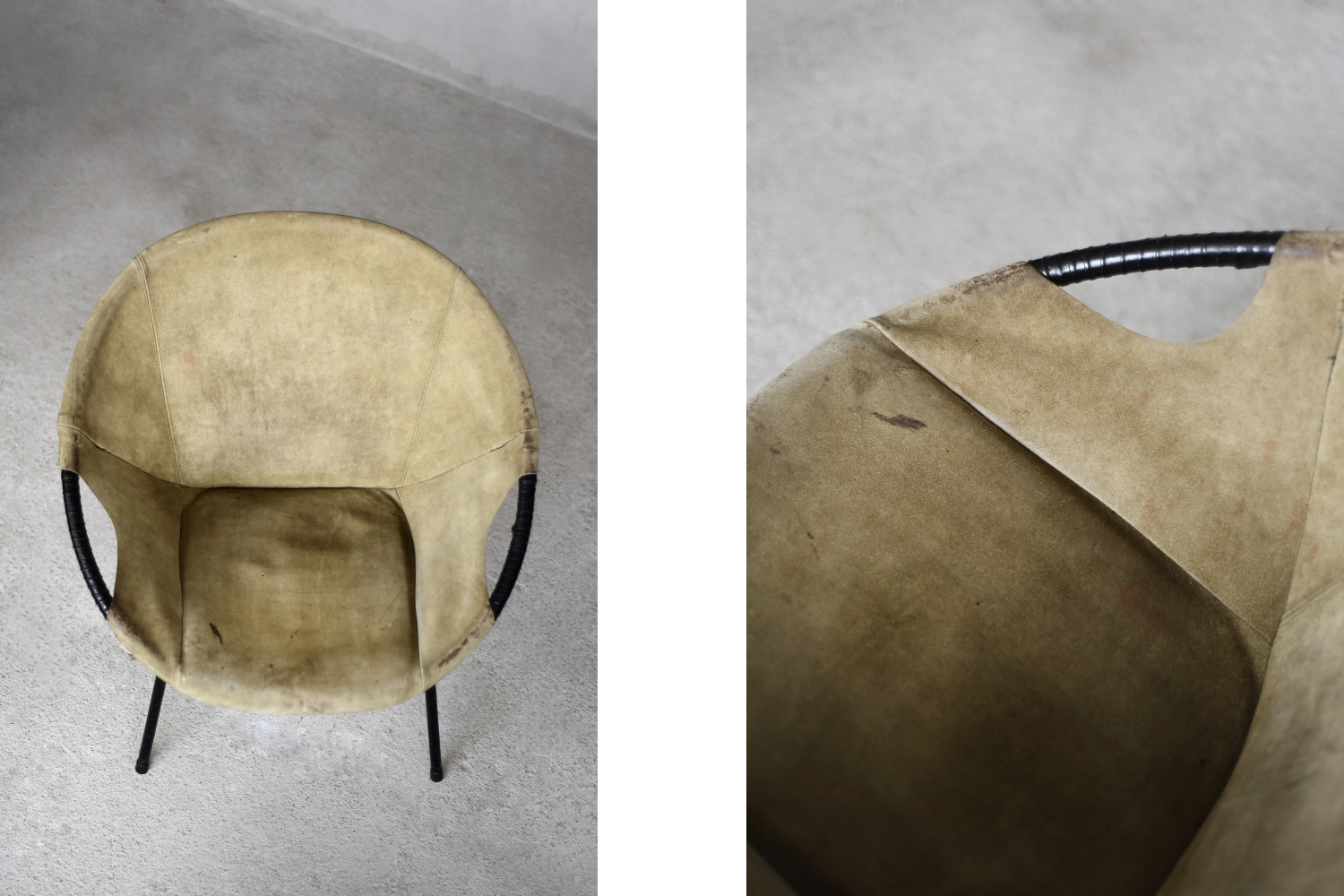 Vintage Mid-Century German Modern Earthy Green Suede Circle Balloon Chair by Lusch Erzeugnis for Lusch & Co, 1960s