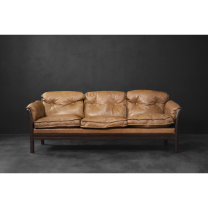 Vintage Mid-Century Danish Modern Cognac Leather 3-Seater Sofa, 1960s