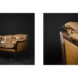 Vintage Mid-Century Danish Modern Cognac Leather 3-Seater Sofa, 1960s