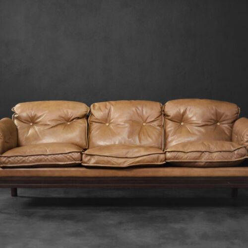 Vintage Mid-Century Danish Modern Cognac Leather 3-Seater Sofa, 1960s