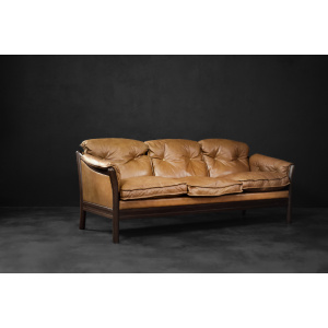 Vintage Mid-Century Danish Modern Cognac Leather 3-Seater Sofa, 1960s
