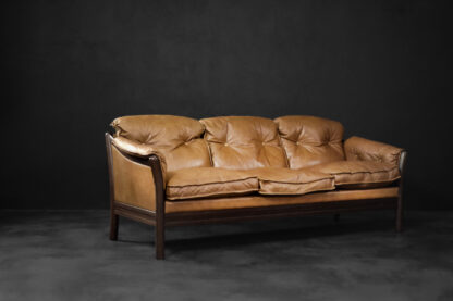 Vintage Mid-Century Danish Modern Cognac Leather 3-Seater Sofa, 1960s - Image 4