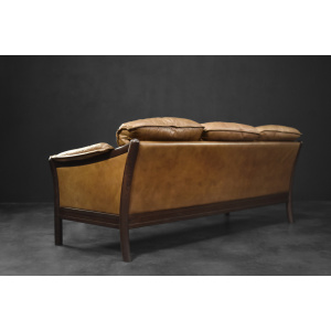 Vintage Mid-Century Danish Modern Cognac Leather 3-Seater Sofa, 1960s